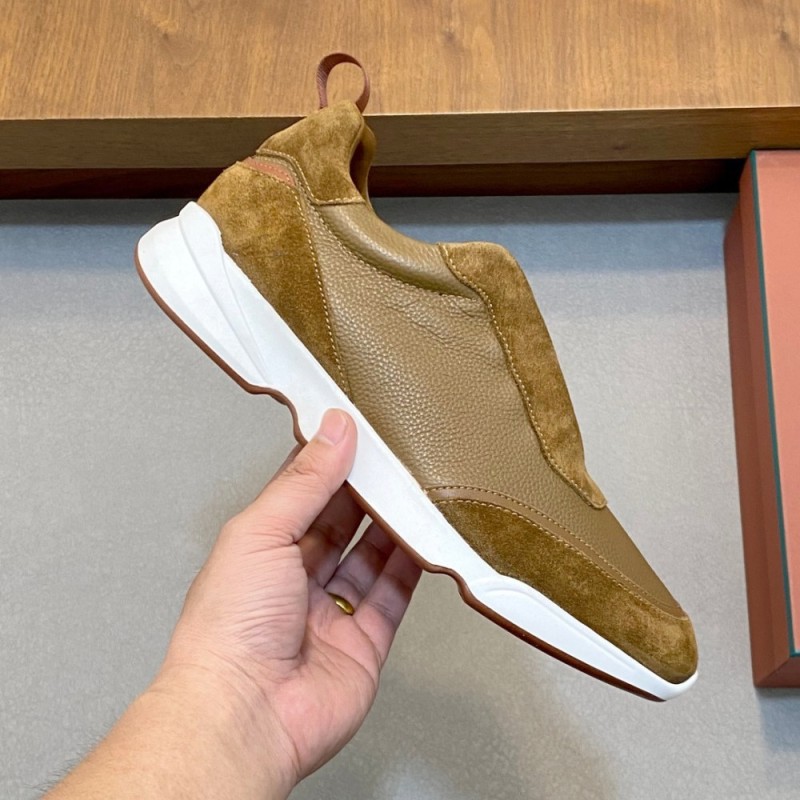 Loro Piana Modular Walk Sneaker FAL6187 in camel tan leather and suede with a chunky sculpted sole, single side view