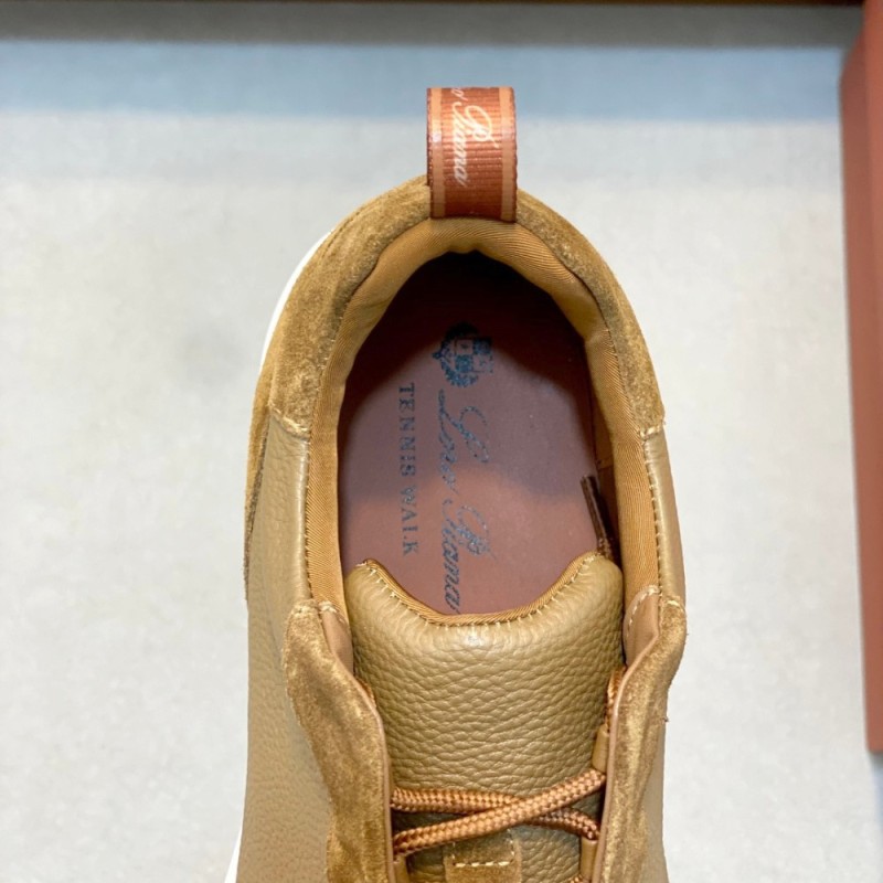 Loro Piana Modular Walk Sneaker FAL6187 in camel tan leather and suede with a chunky sculpted sole, single side view