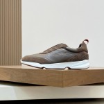 Loro Piana Modular Walk Sneaker FAL6187 in dark brown leather and suede with a chunky sculpted sole, single side view