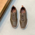 Loro Piana Modular Walk Sneaker FAL6187 in dark brown leather and suede with a chunky sculpted sole, single side view