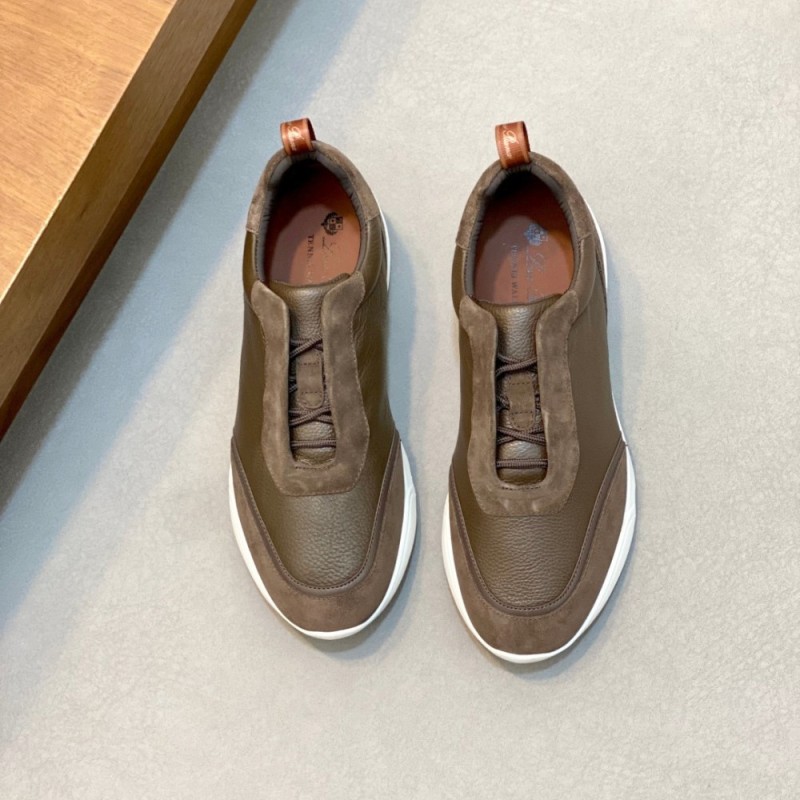 Loro Piana Modular Walk Sneaker FAL6187 in dark brown leather and suede with a chunky sculpted sole, single side view