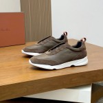 Loro Piana Modular Walk Sneaker FAL6187 in dark brown leather and suede with a chunky sculpted sole, single side view