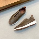 Loro Piana Modular Walk Sneaker FAL6187 in dark brown leather and suede with a chunky sculpted sole, single side view