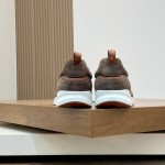 Loro Piana Modular Walk Sneaker FAL6187 in dark brown leather and suede with a chunky sculpted sole, single side view