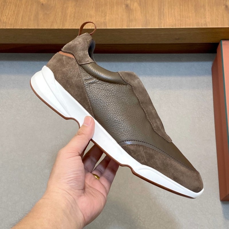 Loro Piana Modular Walk Sneaker FAL6187 in dark brown leather and suede with a chunky sculpted sole, single side view