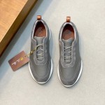 Loro Piana Modular Walk Sneaker FAL6187 in grey taupe leather and suede with a chunky sculpted sole, single side view