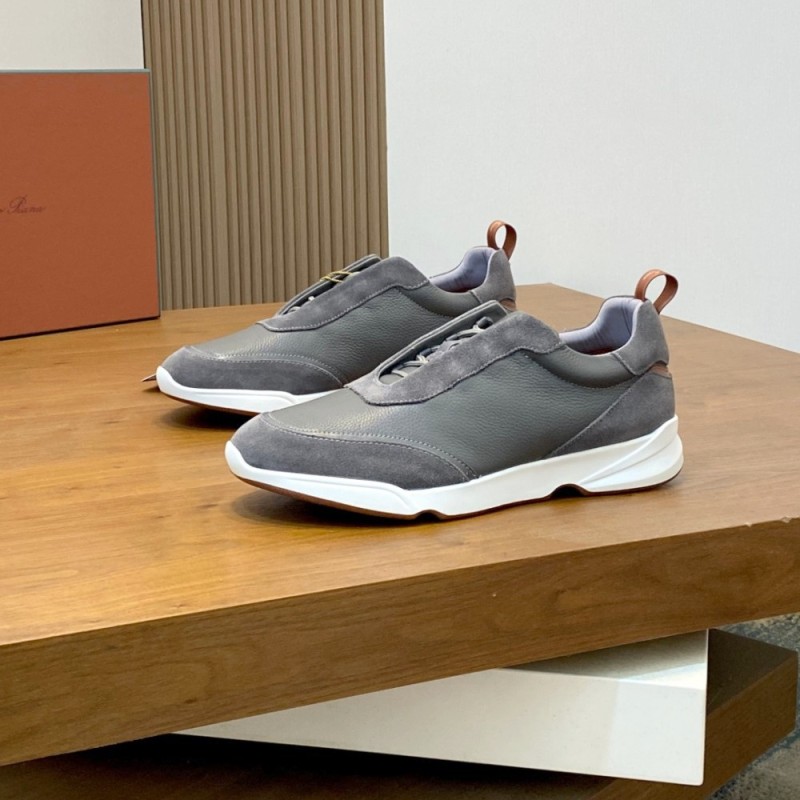 Loro Piana Modular Walk Sneaker FAL6187 in grey taupe leather and suede with a chunky sculpted sole, single side view