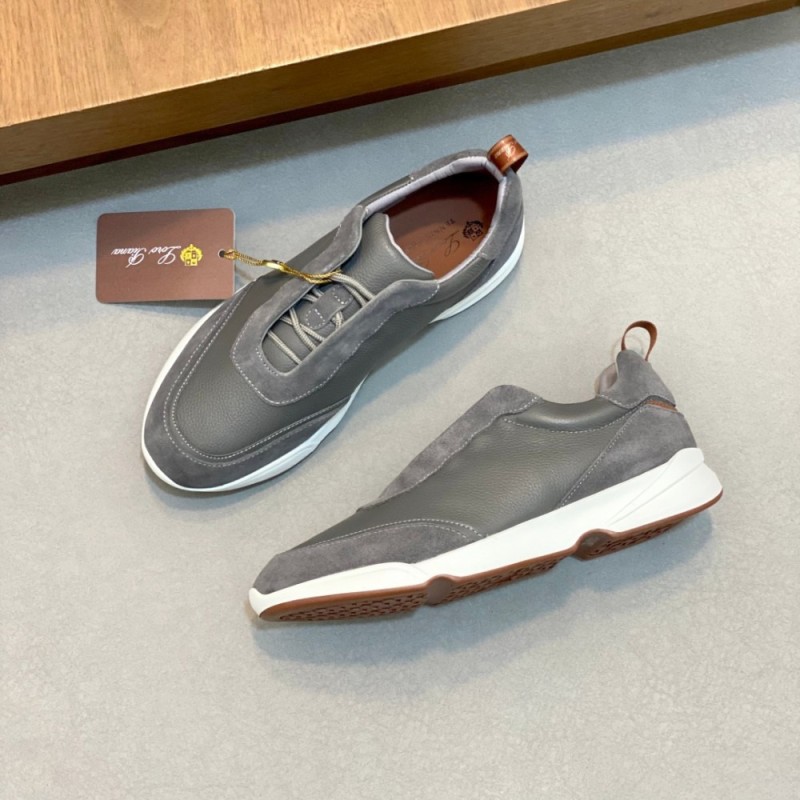Loro Piana Modular Walk Sneaker FAL6187 in grey taupe leather and suede with a chunky sculpted sole, single side view