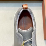 Loro Piana Modular Walk Sneaker FAL6187 in grey taupe leather and suede with a chunky sculpted sole, single side view