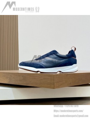 Loro Piana Modular Walk Sneaker FAL6187 Navy Blue Leather & Suede – Luxury Low-Top Sneakers