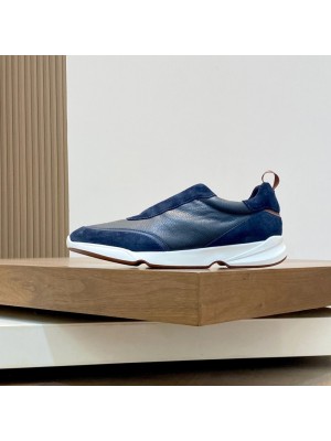 Loro Piana Modular Walk Sneaker FAL6187 Navy Blue Leather & Suede – Luxury Low-Top Sneakers