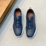 Loro Piana Modular Walk Sneaker FAL6187 in navy blue leather and suede with a chunky sculpted sole, single side view