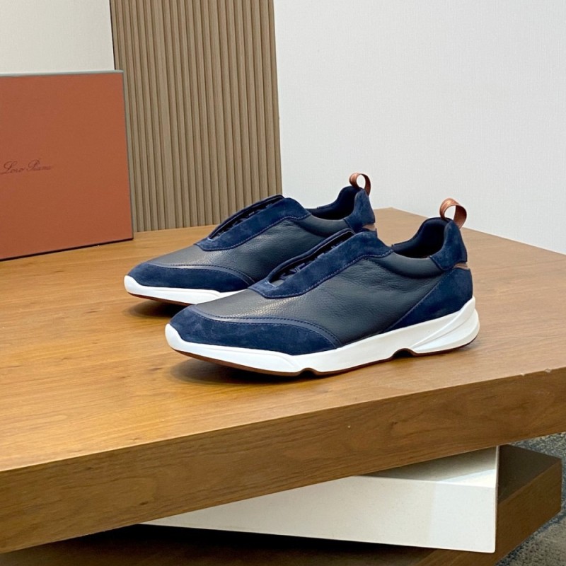 Loro Piana Modular Walk Sneaker FAL6187 in navy blue leather and suede with a chunky sculpted sole, single side view