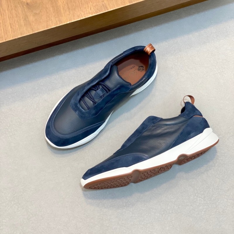 Loro Piana Modular Walk Sneaker FAL6187 in navy blue leather and suede with a chunky sculpted sole, single side view