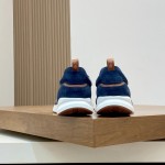 Loro Piana Modular Walk Sneaker FAL6187 in navy blue leather and suede with a chunky sculpted sole, single side view