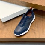 Loro Piana Modular Walk Sneaker FAL6187 in navy blue leather and suede with a chunky sculpted sole, single side view