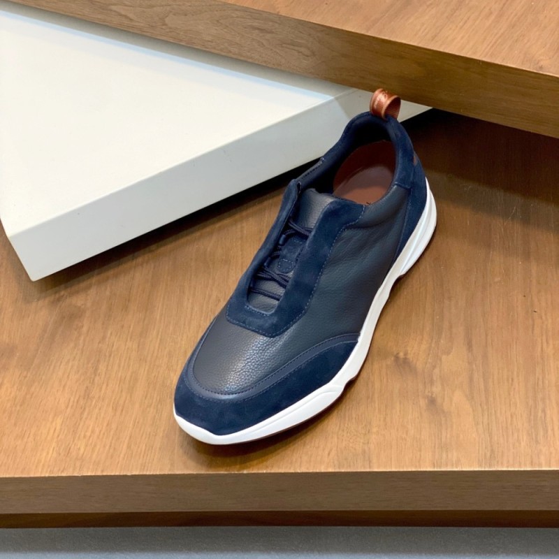 Loro Piana Modular Walk Sneaker FAL6187 in navy blue leather and suede with a chunky sculpted sole, single side view
