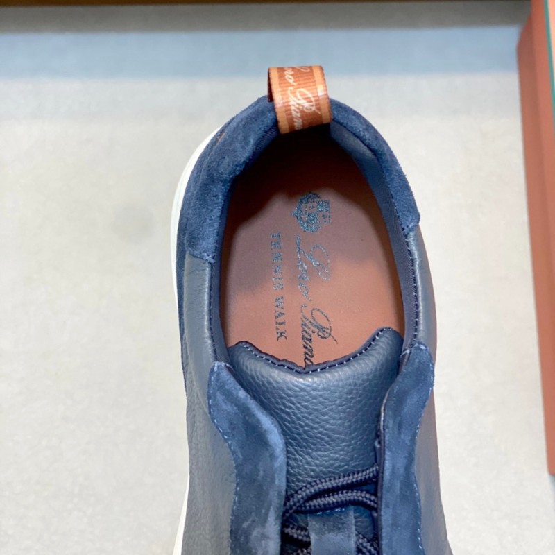 Loro Piana Modular Walk Sneaker FAL6187 in navy blue leather and suede with a chunky sculpted sole, single side view