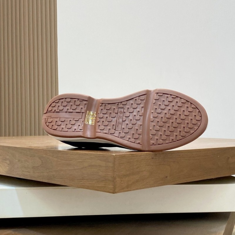Loro Piana Modular Walk Sneaker FAL6187 in navy blue leather and suede with a chunky sculpted sole, single side view