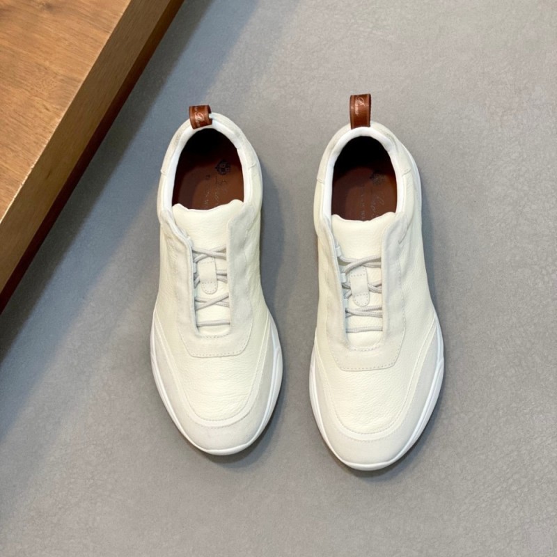 Loro Piana Modular Walk Sneaker FAL6187 in white leather and suede with a chunky sculpted sole, single side view