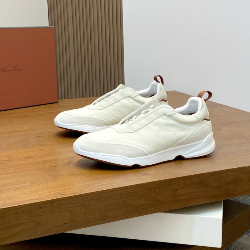 Loro Piana Modular Walk Sneaker FAL6187 in white leather and suede with a chunky sculpted sole, single side view