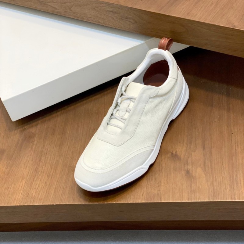 Loro Piana Modular Walk Sneaker FAL6187 in white leather and suede with a chunky sculpted sole, single side view