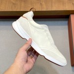 Loro Piana Modular Walk Sneaker FAL6187 in white leather and suede with a chunky sculpted sole, single side view