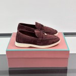 Loro Piana Summer Charms Walk Loafer FAL5899 in bordeaux suede with mini My Charms on the front saddle, pair side view