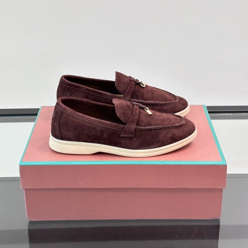 Loro Piana Summer Charms Walk Loafer FAL5899 in bordeaux suede with mini My Charms on the front saddle, pair side view