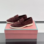 Loro Piana Summer Charms Walk Loafer FAL5899 in bordeaux suede with mini My Charms on the front saddle, pair side view