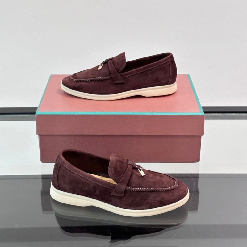 Loro Piana Summer Charms Walk Loafer FAL5899 in bordeaux suede with mini My Charms on the front saddle, pair side view