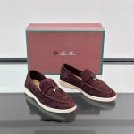 Loro Piana Summer Charms Walk Loafer FAL5899 in bordeaux suede with mini My Charms on the front saddle, pair side view