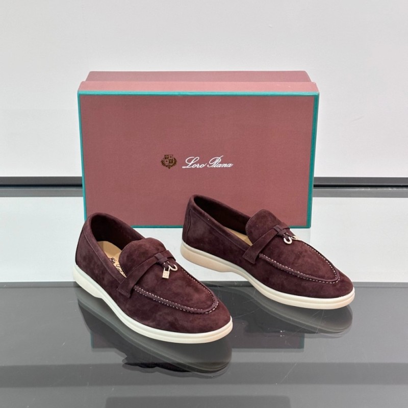Loro Piana Summer Charms Walk Loafer FAL5899 in bordeaux suede with mini My Charms on the front saddle, pair side view