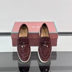 Loro Piana Summer Charms Walk Loafer FAL5899 in bordeaux suede with mini My Charms on the front saddle, pair side view