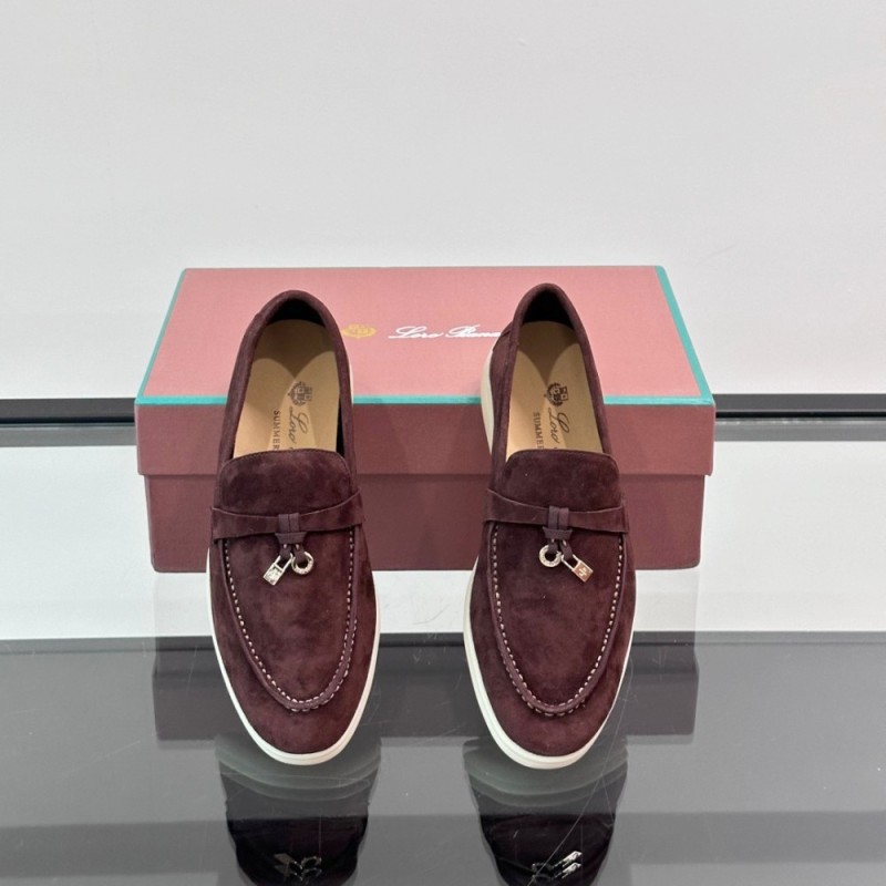 Loro Piana Summer Charms Walk Loafer FAL5899 in bordeaux suede with mini My Charms on the front saddle, pair side view