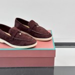 Loro Piana Summer Charms Walk Loafer FAL5899 in bordeaux suede with mini My Charms on the front saddle, pair side view