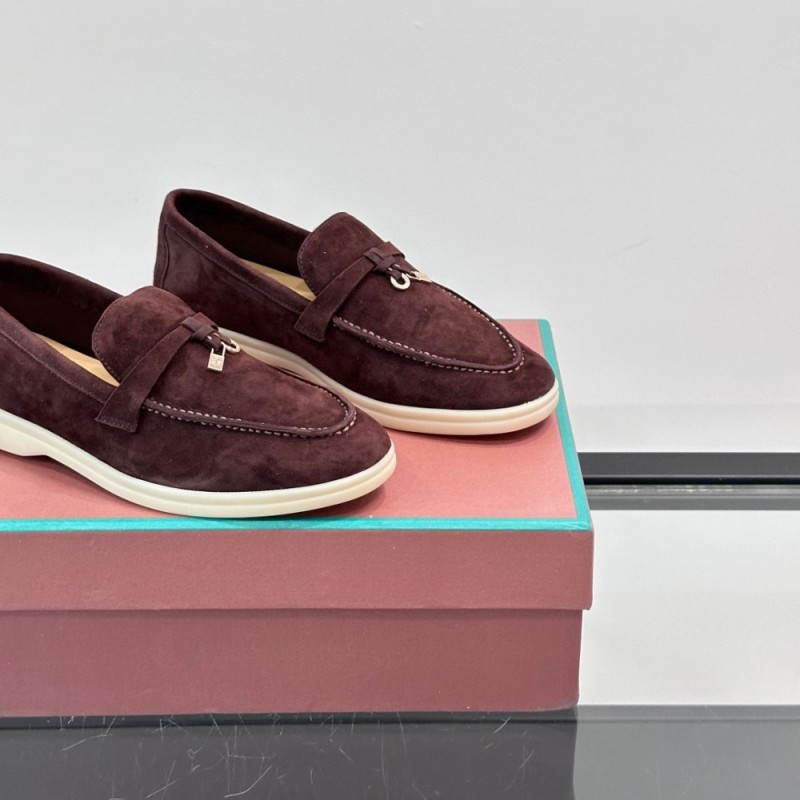 Loro Piana Summer Charms Walk Loafer FAL5899 in bordeaux suede with mini My Charms on the front saddle, pair side view