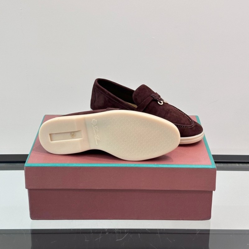 Loro Piana Summer Charms Walk Loafer FAL5899 in bordeaux suede with mini My Charms on the front saddle, pair side view