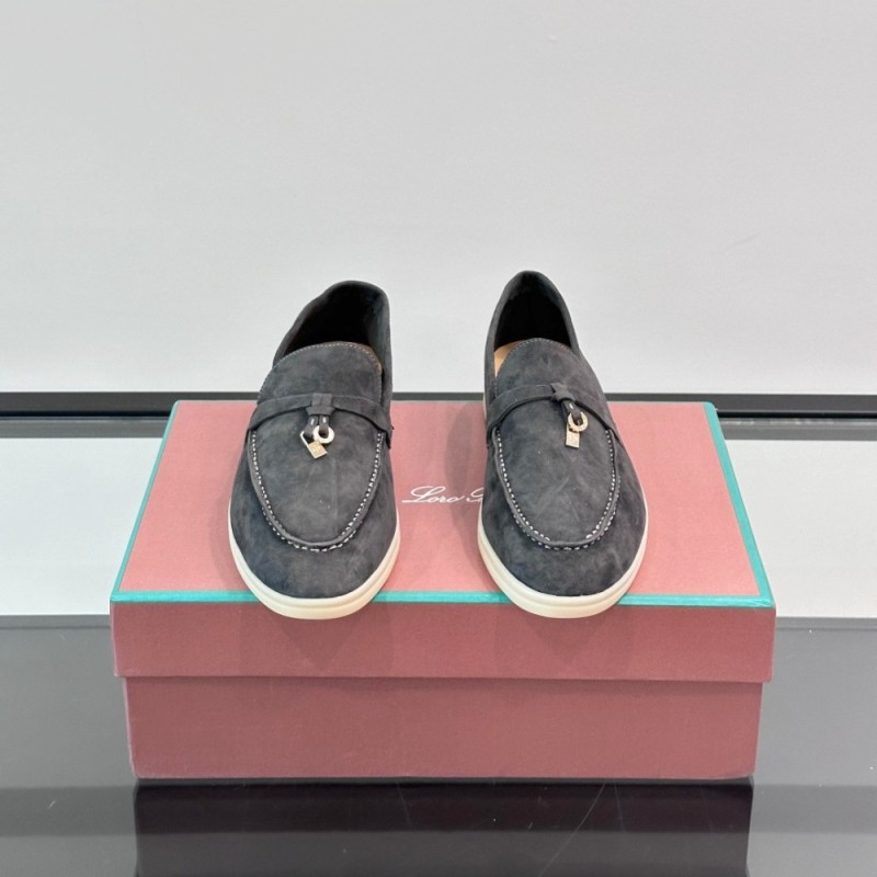 Loro Piana Summer Charms Walk Loafer FAL5899 in charcoal grey suede with mini My Charms on the front saddle, pair side view