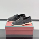 Loro Piana Summer Charms Walk Loafer FAL5899 in charcoal grey suede with mini My Charms on the front saddle, pair side view