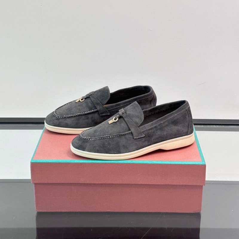 Loro Piana Summer Charms Walk Loafer FAL5899 in charcoal grey suede with mini My Charms on the front saddle, pair side view