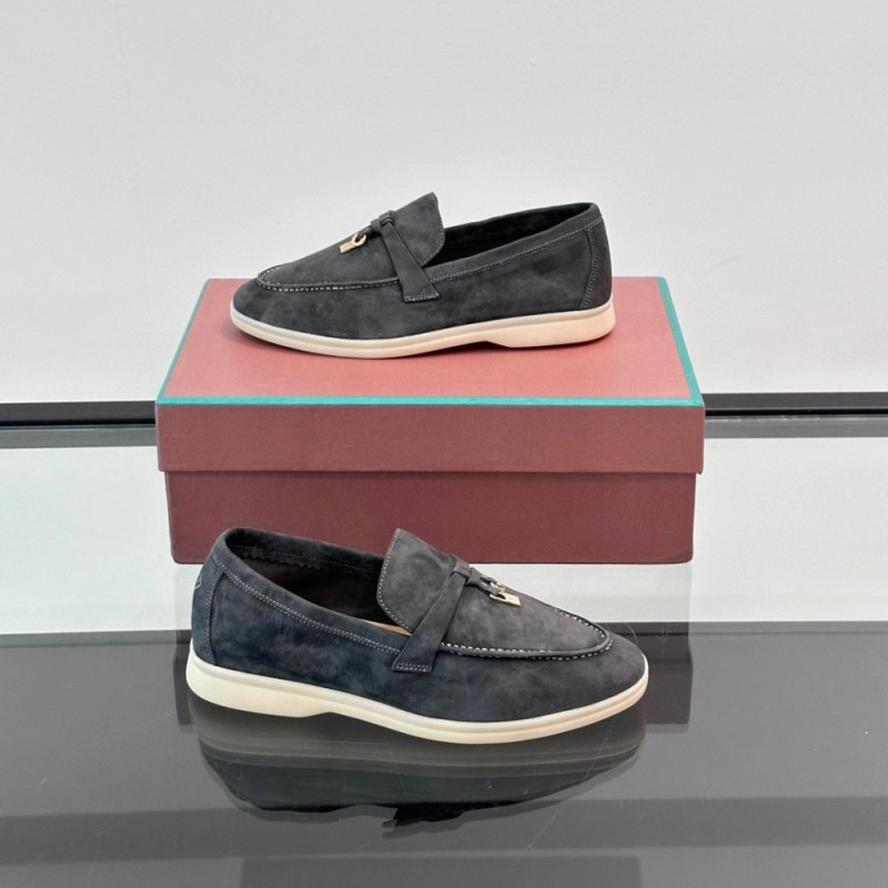 Loro Piana Summer Charms Walk Loafer FAL5899 in charcoal grey suede with mini My Charms on the front saddle, pair side view
