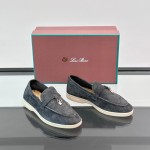 Loro Piana Summer Charms Walk Loafer FAL5899 in charcoal grey suede with mini My Charms on the front saddle, pair side view