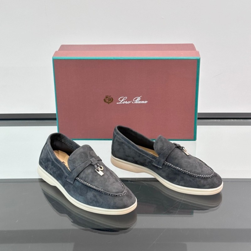 Loro Piana Summer Charms Walk Loafer FAL5899 in charcoal grey suede with mini My Charms on the front saddle, pair side view