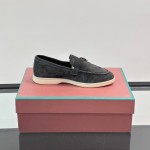 Loro Piana Summer Charms Walk Loafer FAL5899 in charcoal grey suede with mini My Charms on the front saddle, pair side view