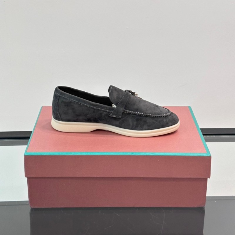 Loro Piana Summer Charms Walk Loafer FAL5899 in charcoal grey suede with mini My Charms on the front saddle, pair side view