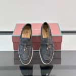 Loro Piana Summer Charms Walk Loafer FAL5899 in charcoal grey suede with mini My Charms on the front saddle, pair side view