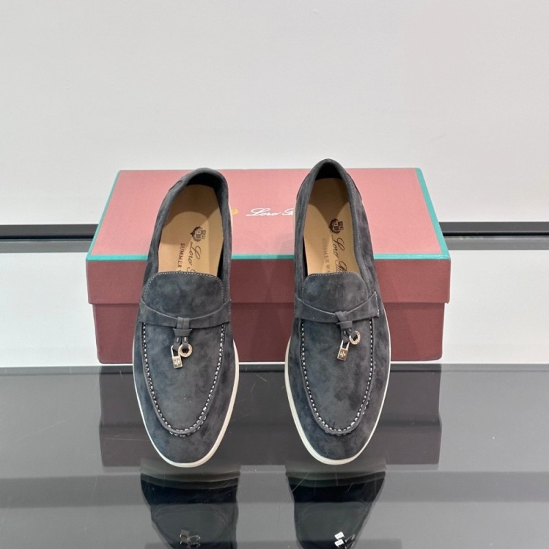 Loro Piana Summer Charms Walk Loafer FAL5899 in charcoal grey suede with mini My Charms on the front saddle, pair side view