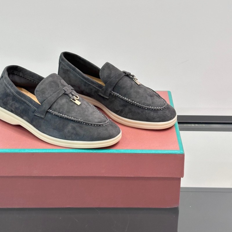 Loro Piana Summer Charms Walk Loafer FAL5899 in charcoal grey suede with mini My Charms on the front saddle, pair side view