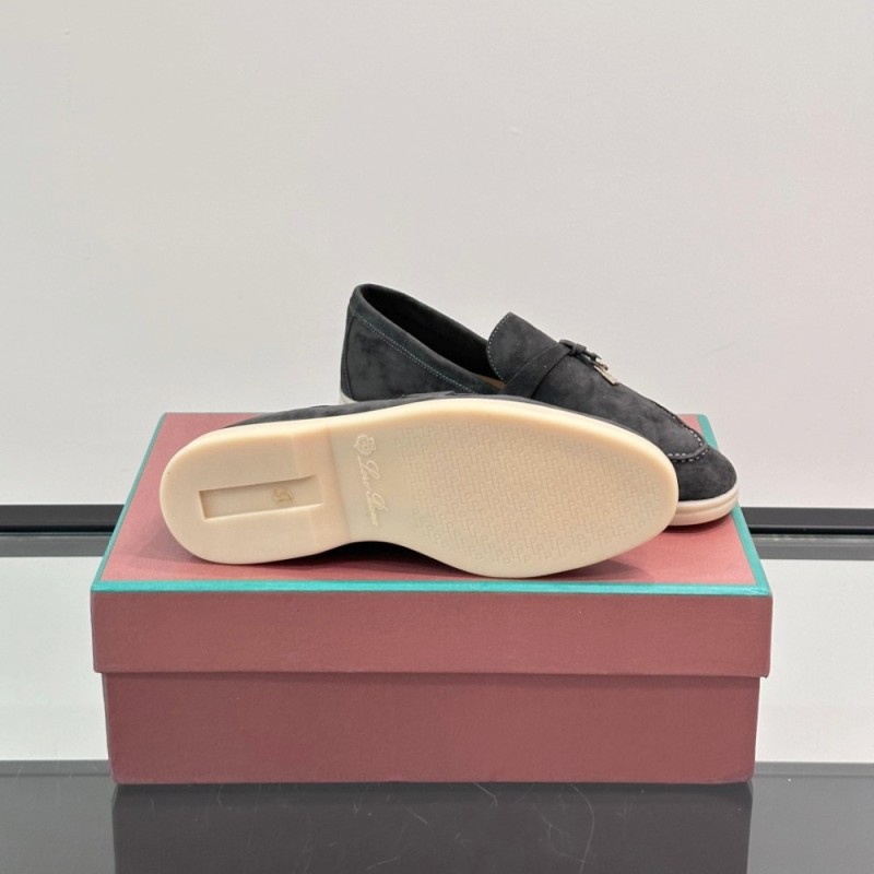 Loro Piana Summer Charms Walk Loafer FAL5899 in charcoal grey suede with mini My Charms on the front saddle, pair side view